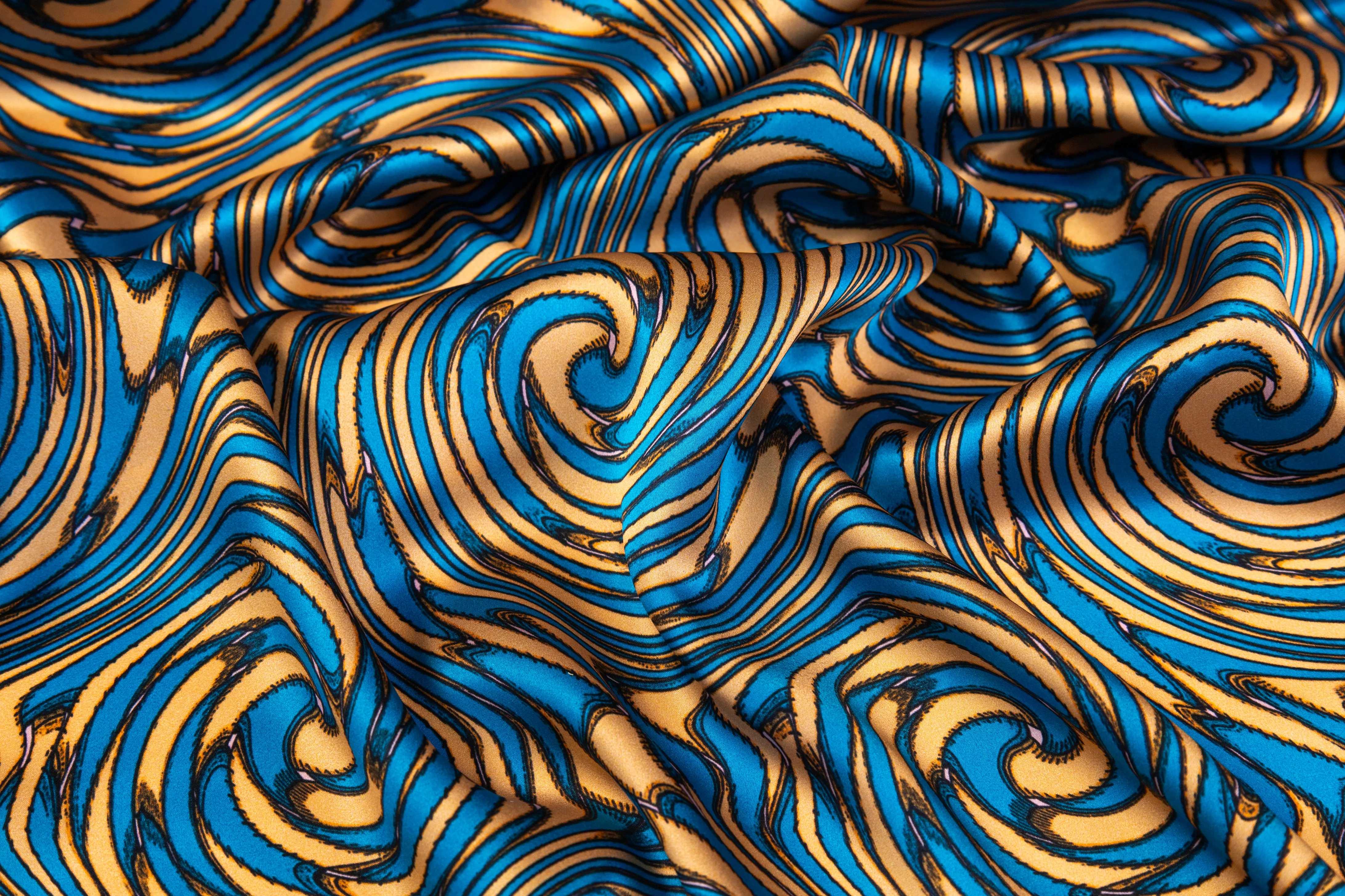 Abstract Italian Silk Charmeuse - Blue / Peach