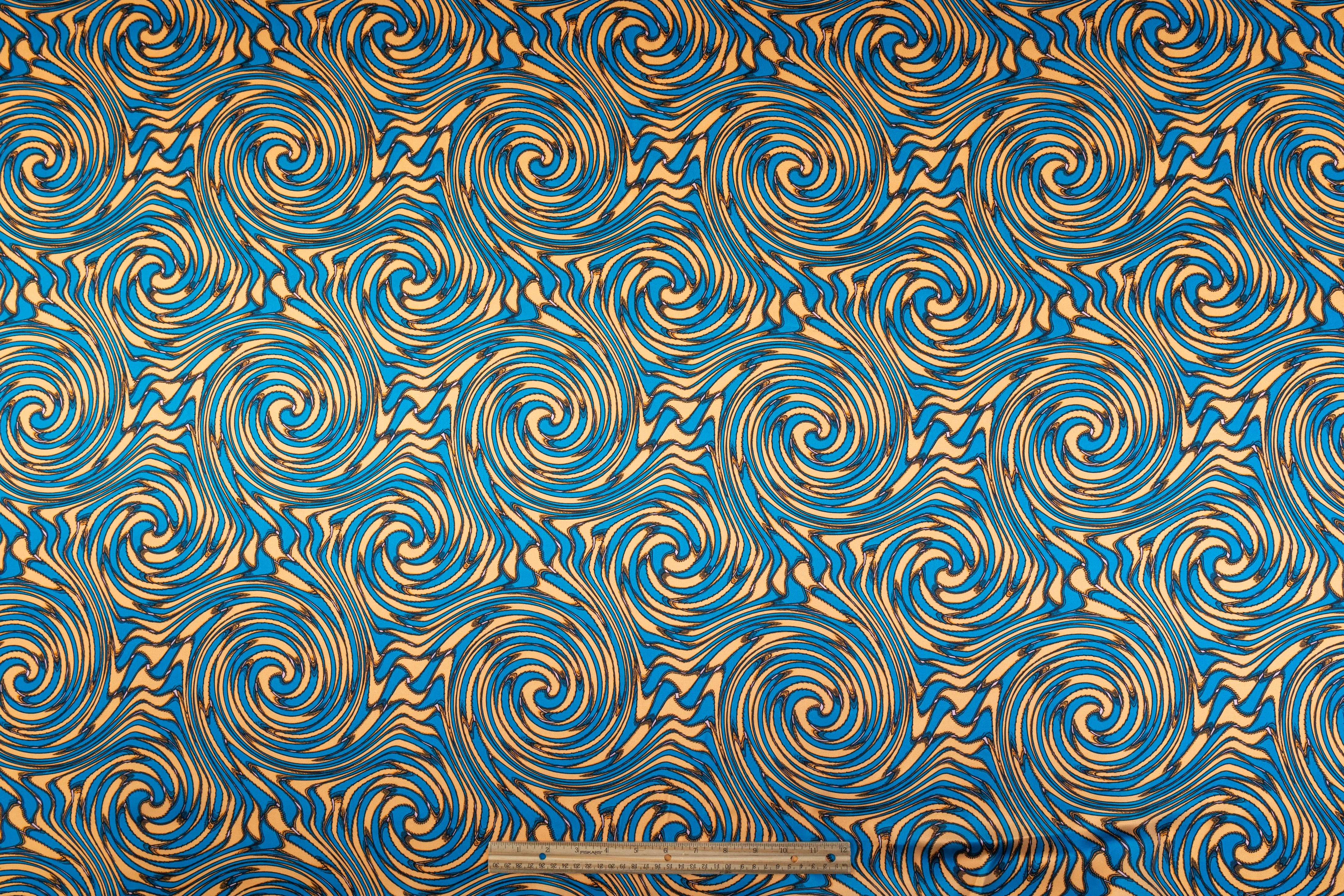 Abstract Italian Silk Charmeuse - Blue / Peach