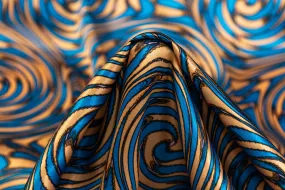 Abstract Italian Silk Charmeuse - Blue / Peach