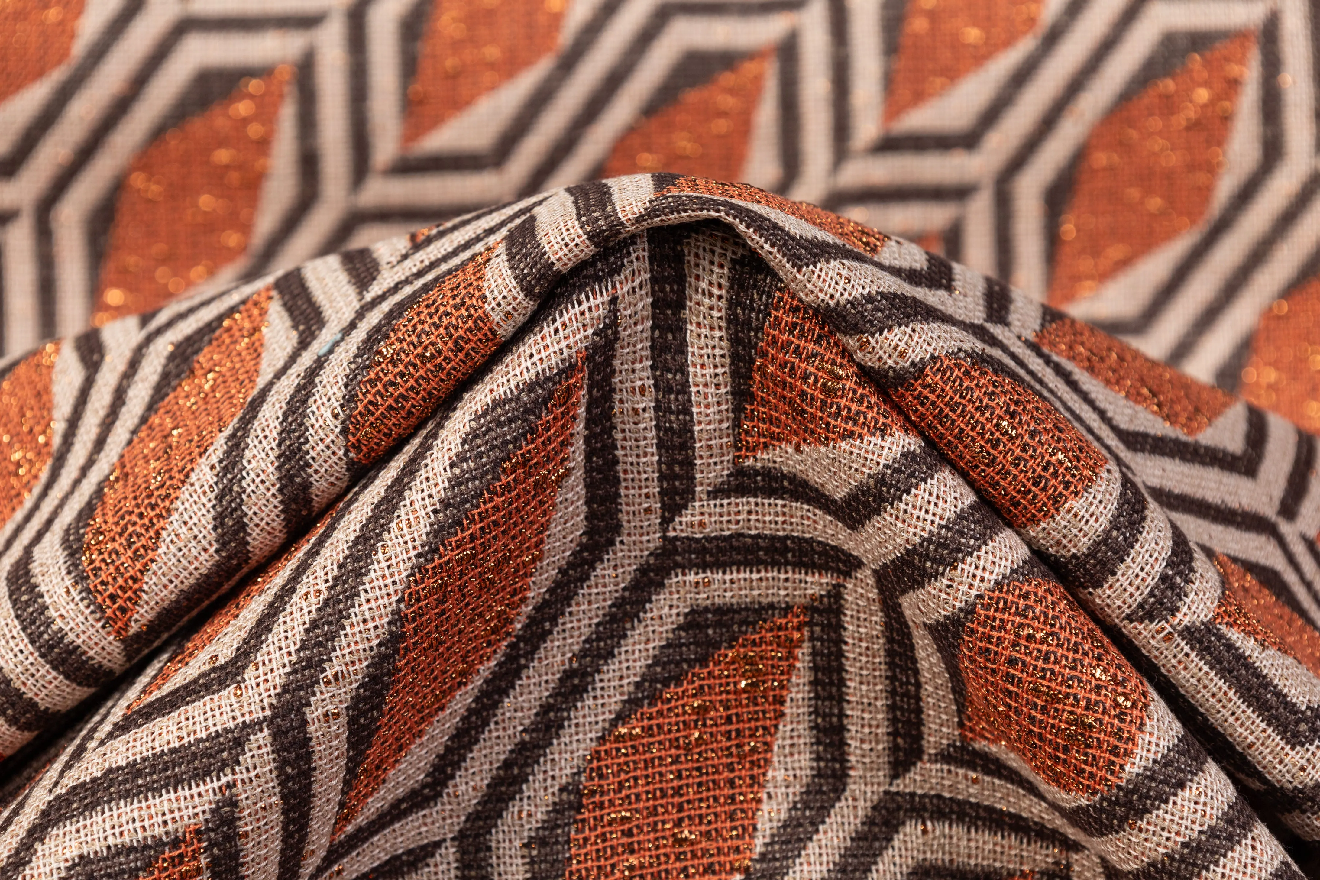 Abstract Metallic Italian Tweed - Orange / Beige