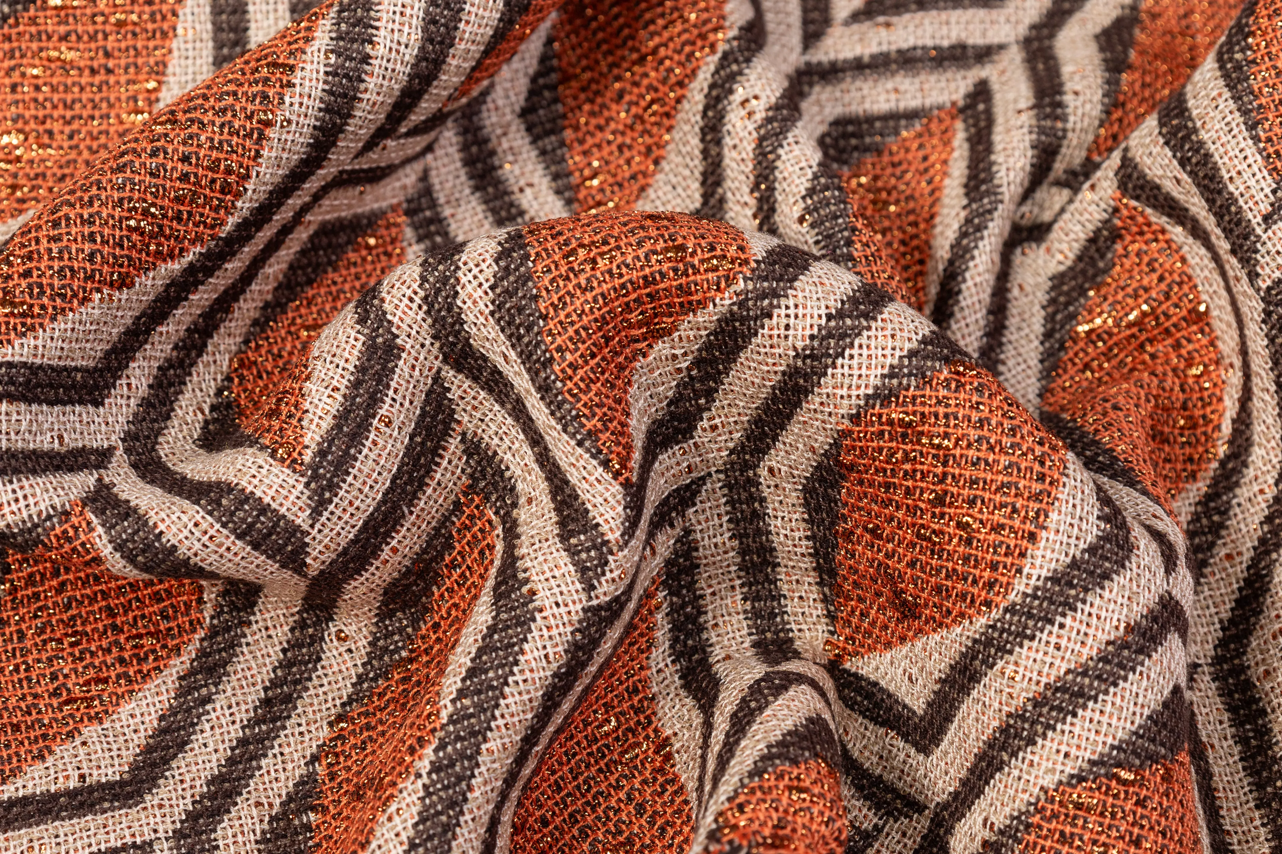 Abstract Metallic Italian Tweed - Orange / Beige