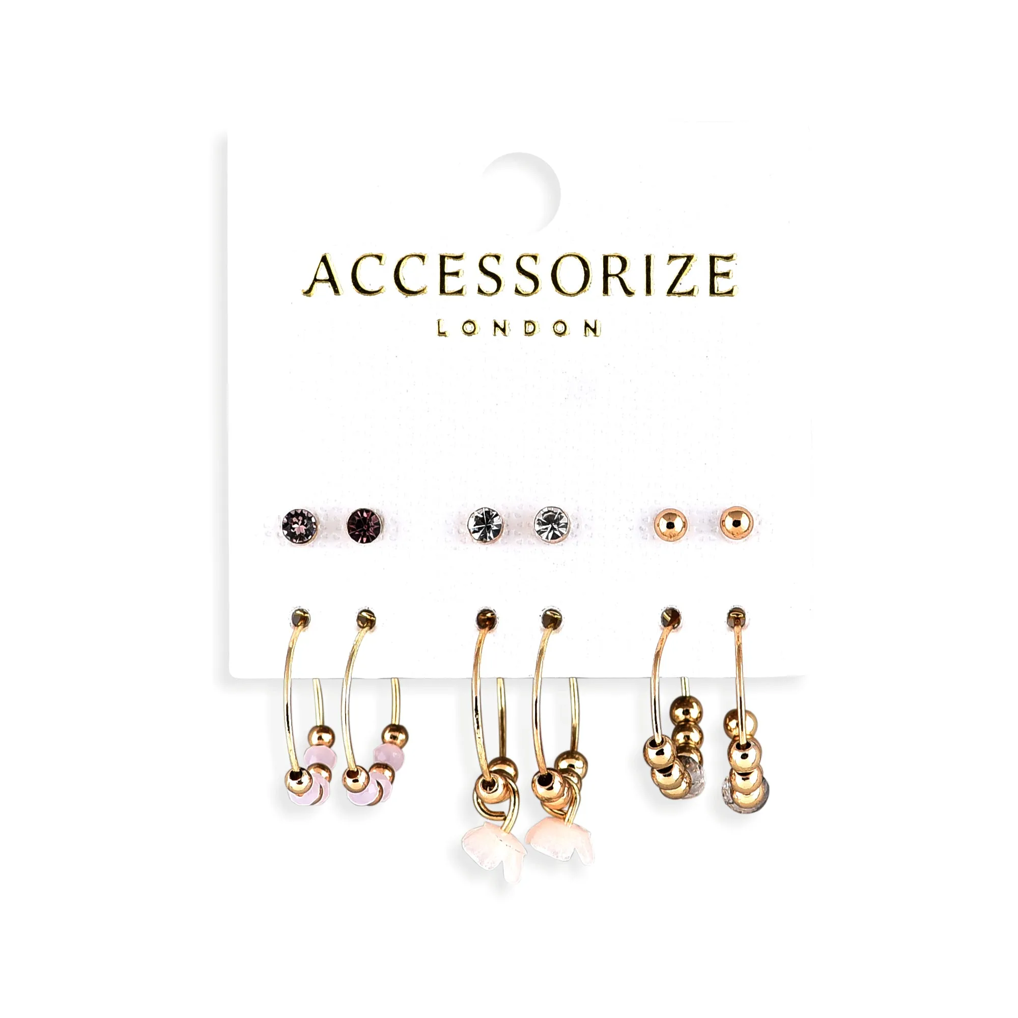 Accessorize London Women's Set Of 6  Pretty Stud & Hoop Earrings