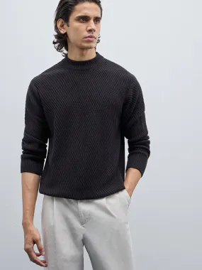 Ascot Black Knitted Relaxed-Fit Cotton Sweater