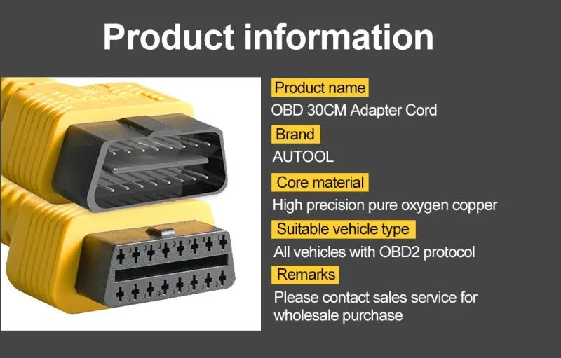 AUTOOL 30 cm OBDII Yellow cable