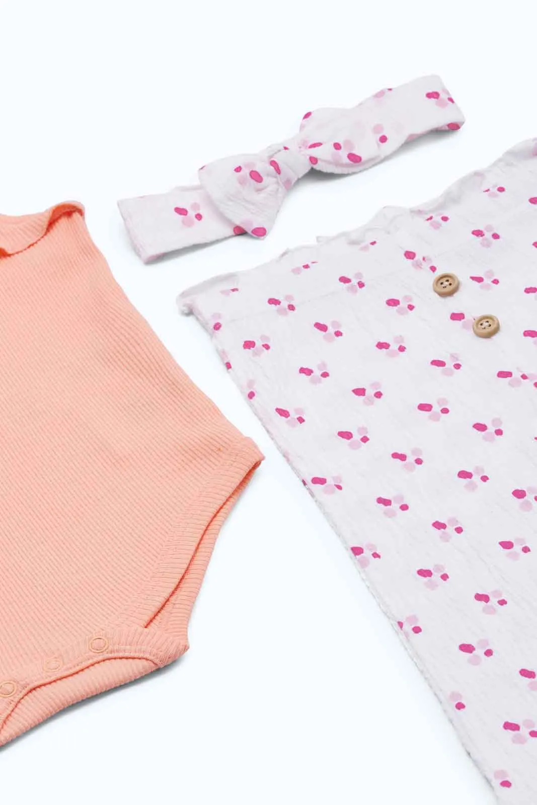 Baby White And Pink Bodysuit Set (3 Piece)