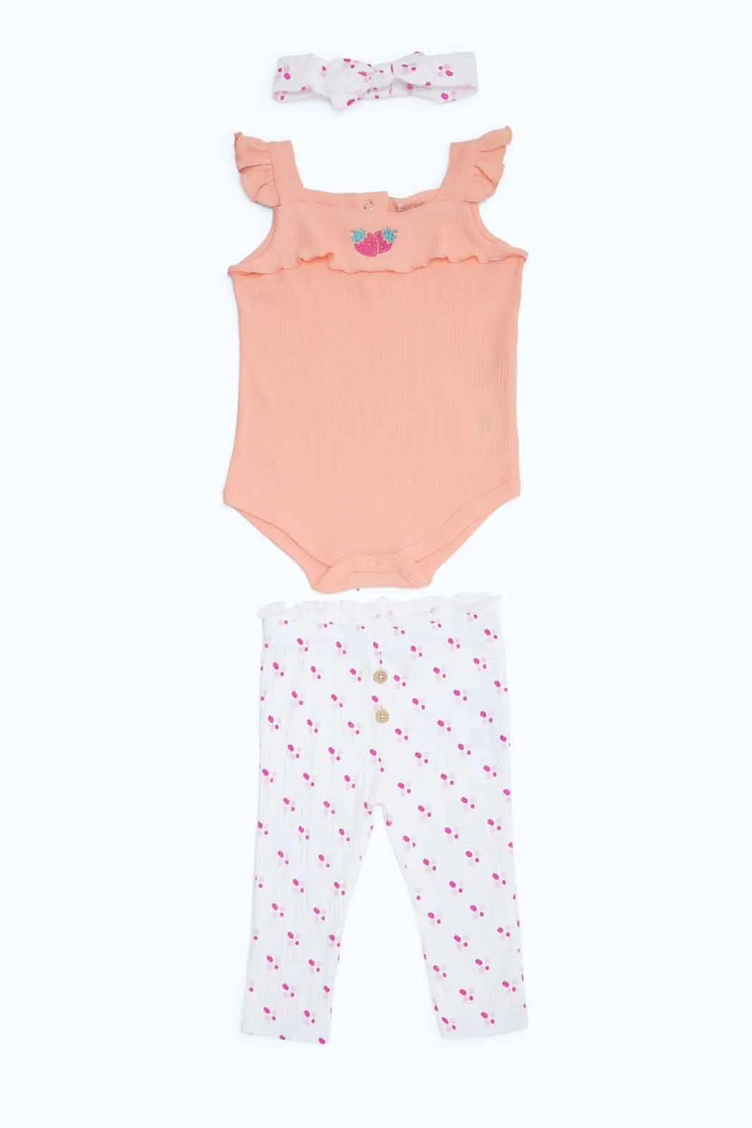 Baby White And Pink Bodysuit Set (3 Piece)