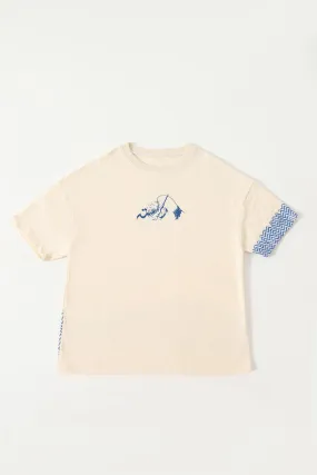 BEIGE BLOCK PRINTED T-SHIRT