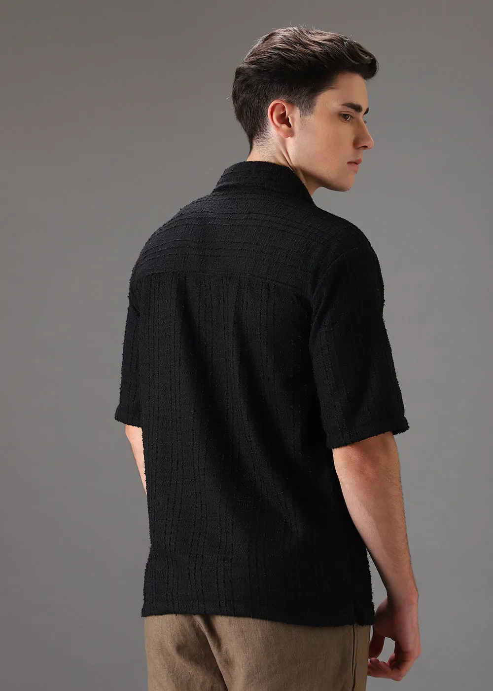 Black Cuban Collar Knitted Shirt