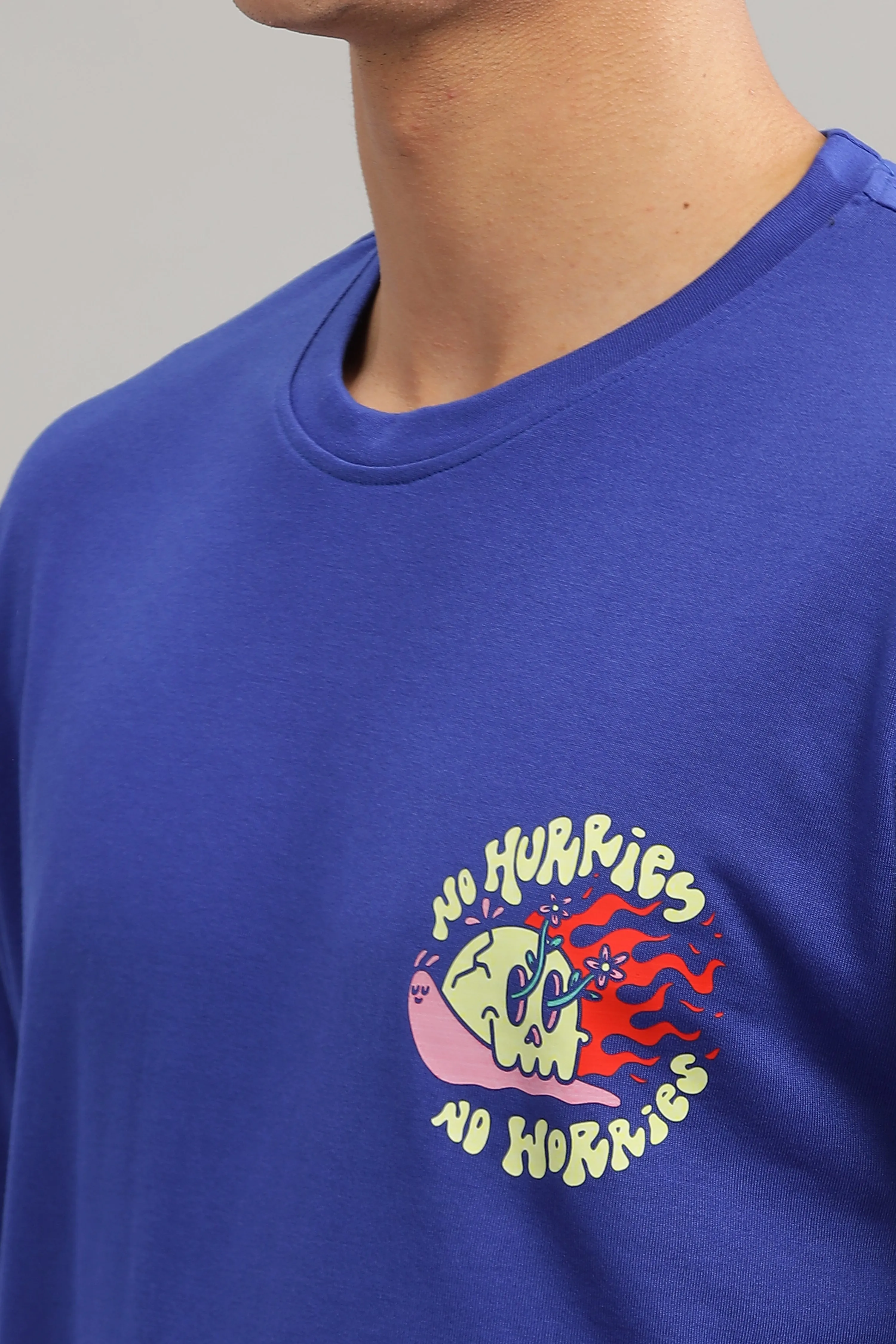 Blue Oversized No Worries & No Hurries T-Shirt