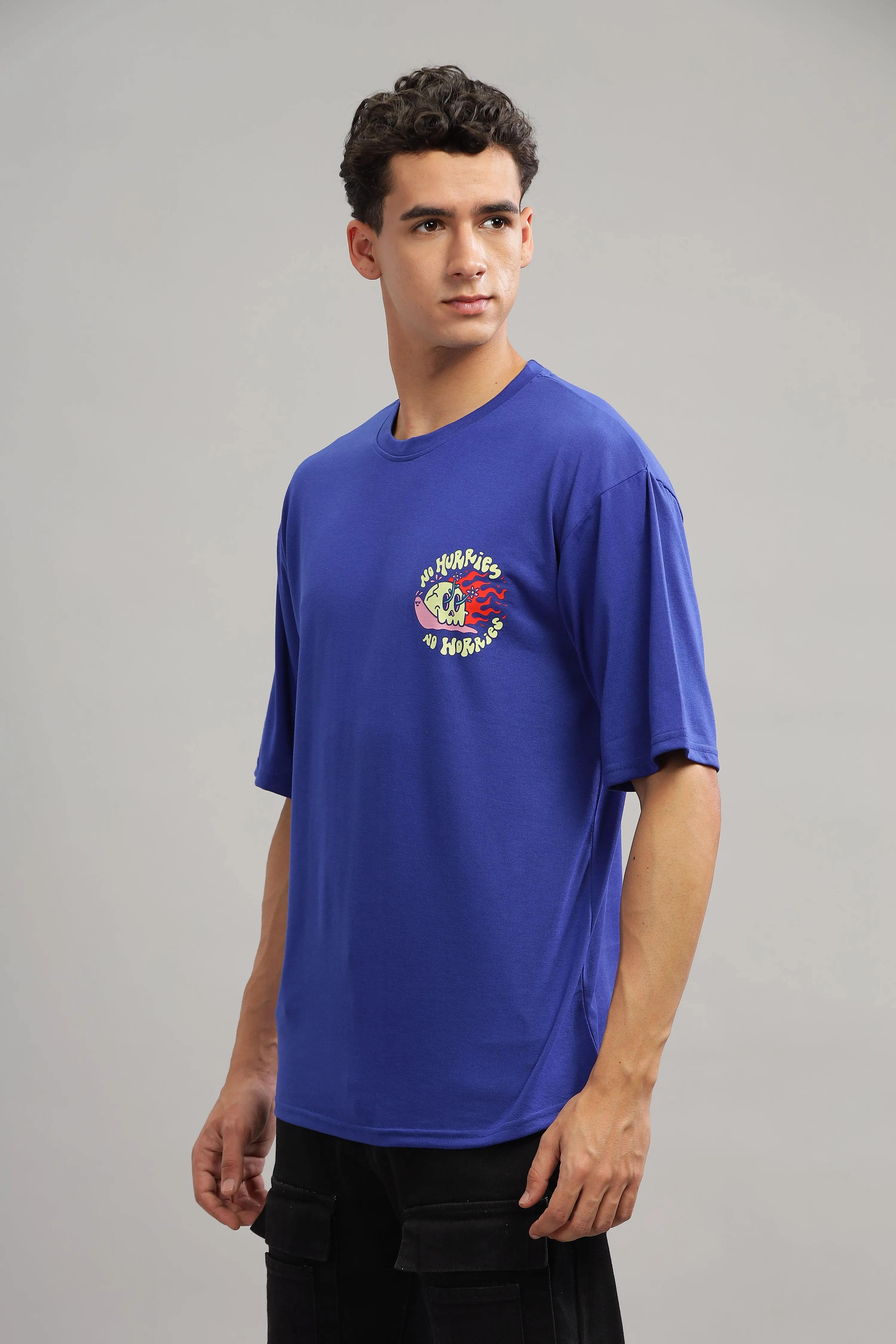 Blue Oversized No Worries & No Hurries T-Shirt