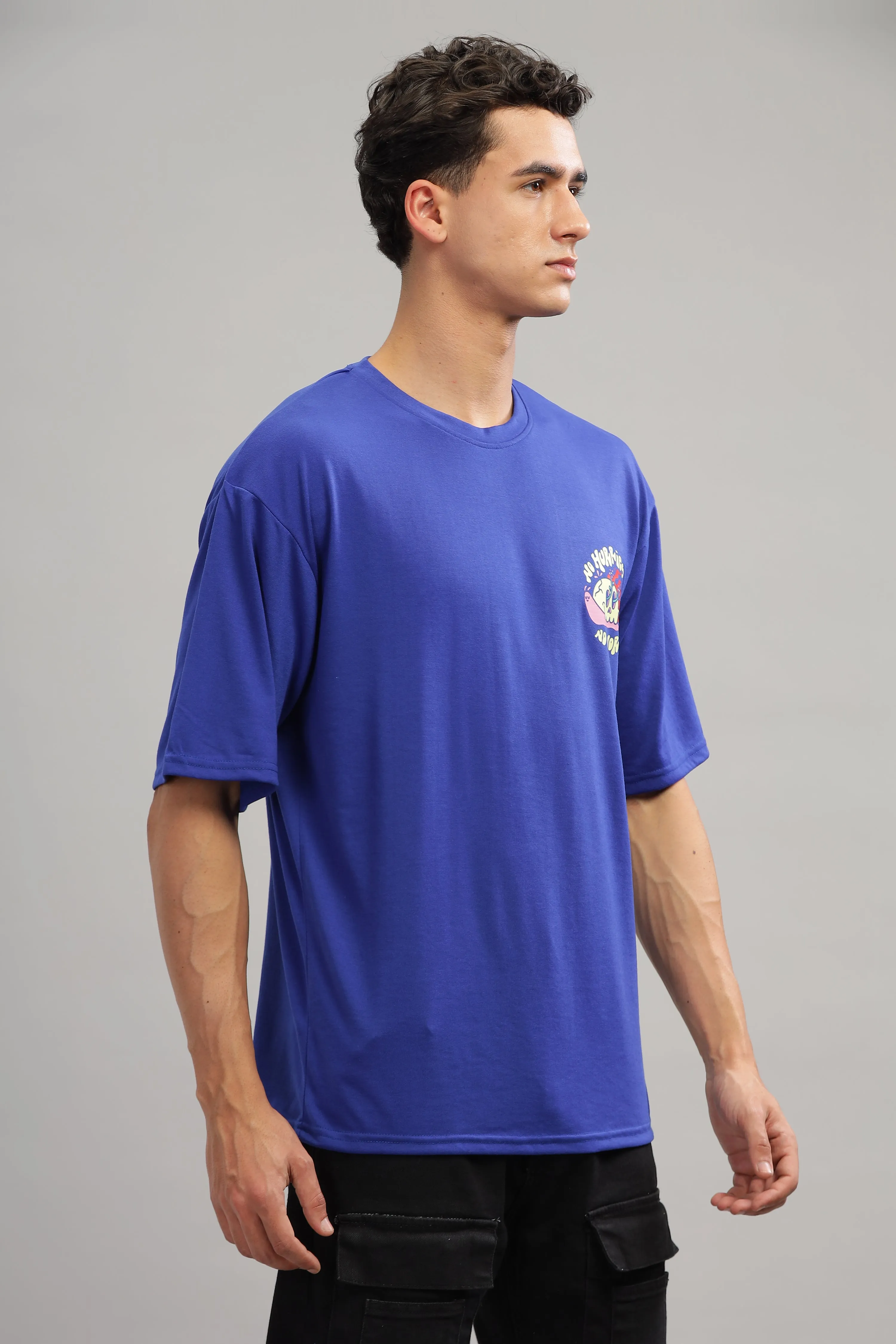 Blue Oversized No Worries & No Hurries T-Shirt