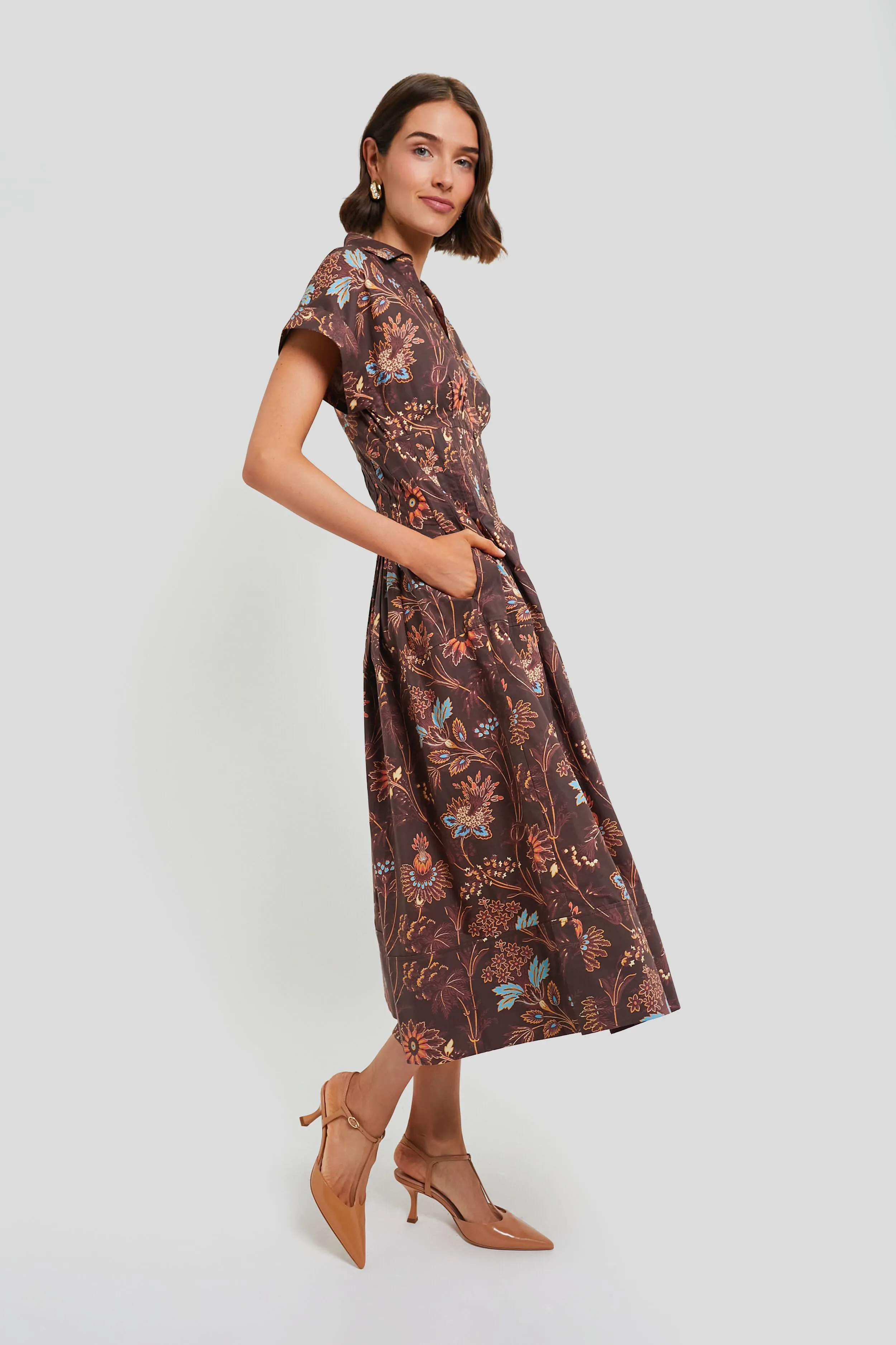 Brown Vint Blossom Nash Midi Dress