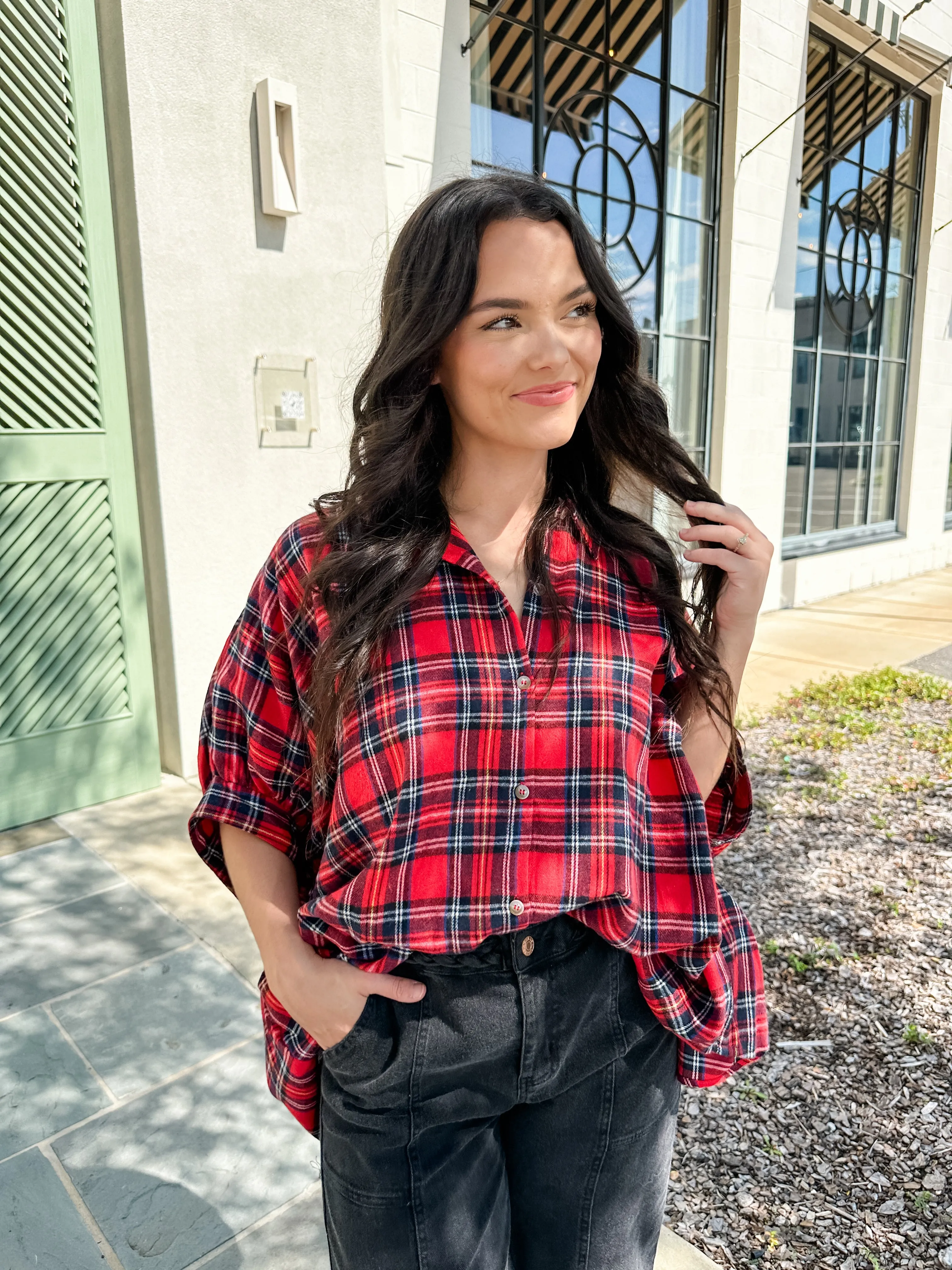 Button Down Plaid Top