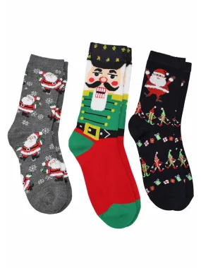 Christmas Holiday Print Womens 3 Pack Crew Socks