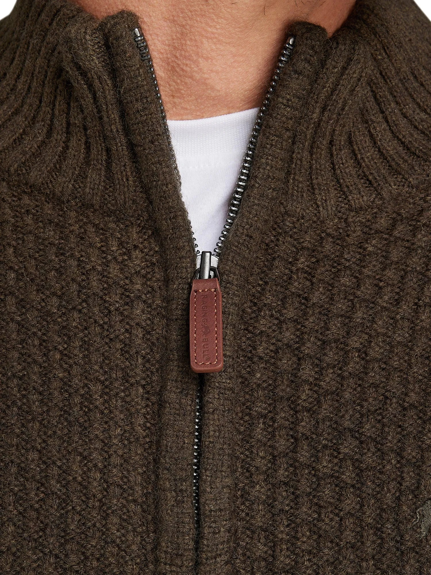 Chunky Textured Quarter Zip Knit - Khaki