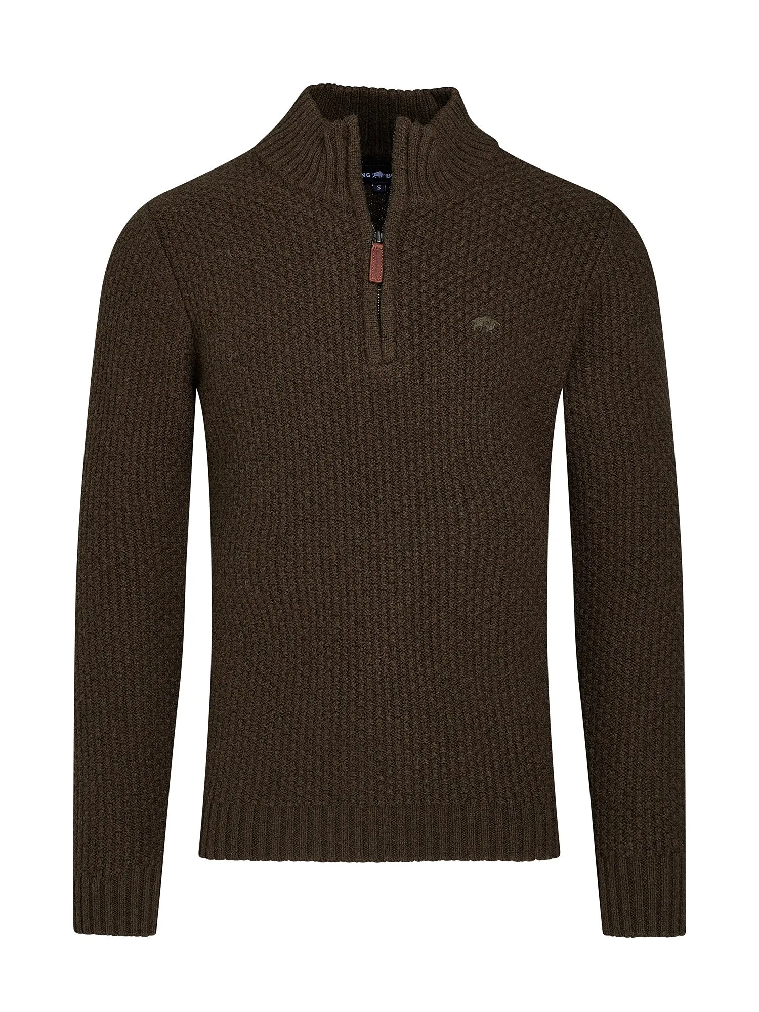 Chunky Textured Quarter Zip Knit - Khaki