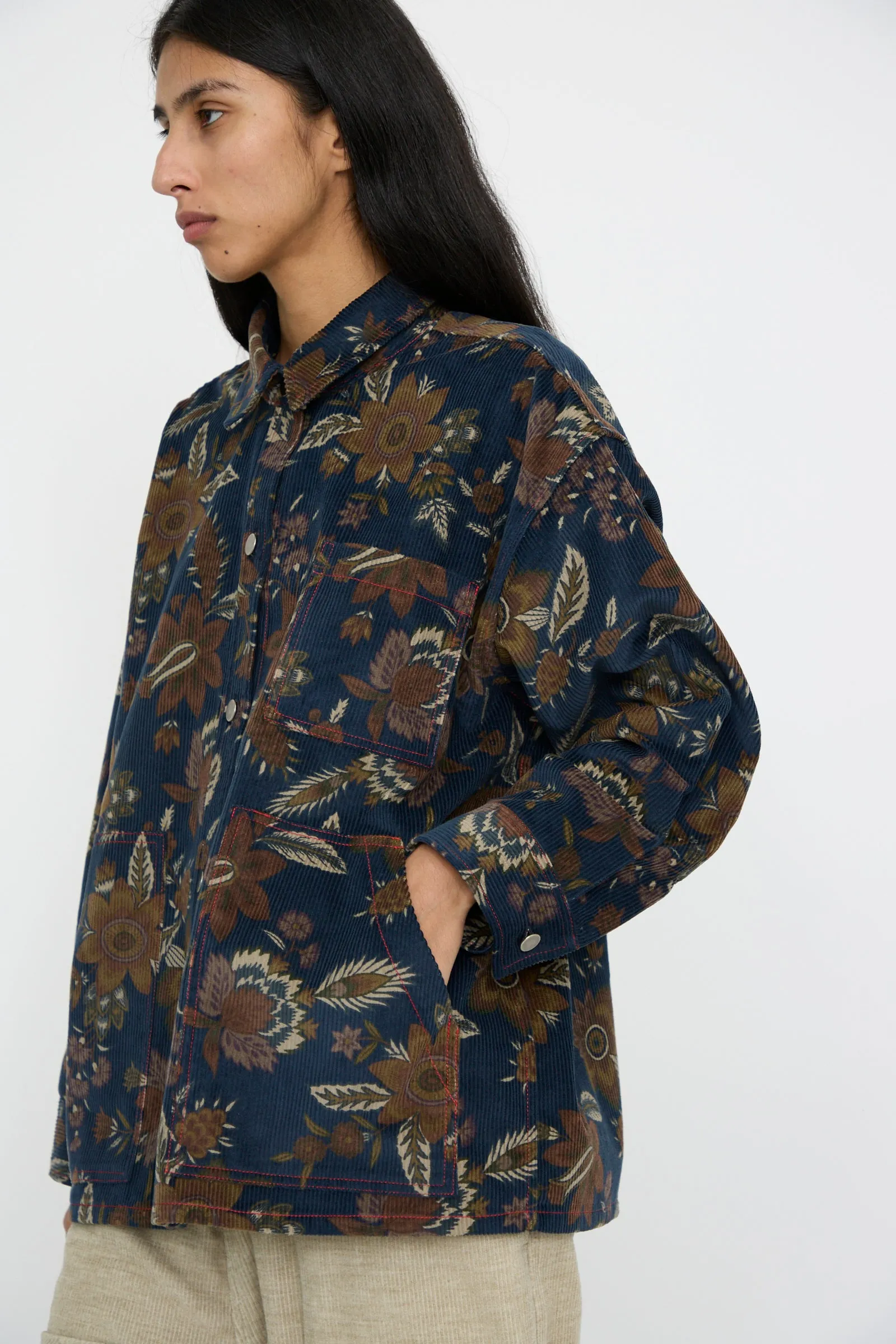 Corduroy Overshirt in Printed Floral