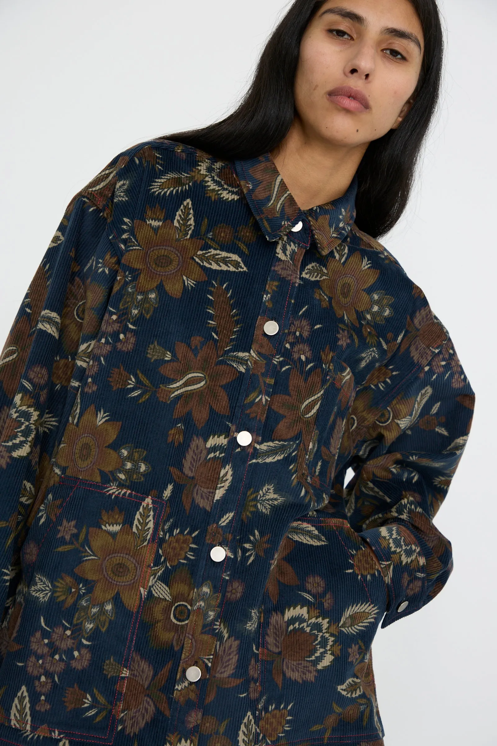 Corduroy Overshirt in Printed Floral