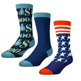 CrazyUniverse Dollar and Flag Crew Socks (3 Pack)