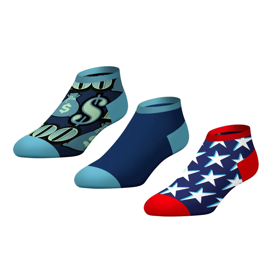 CrazyUniverse Dollar and Flag Low Cut Socks (3 Pack)