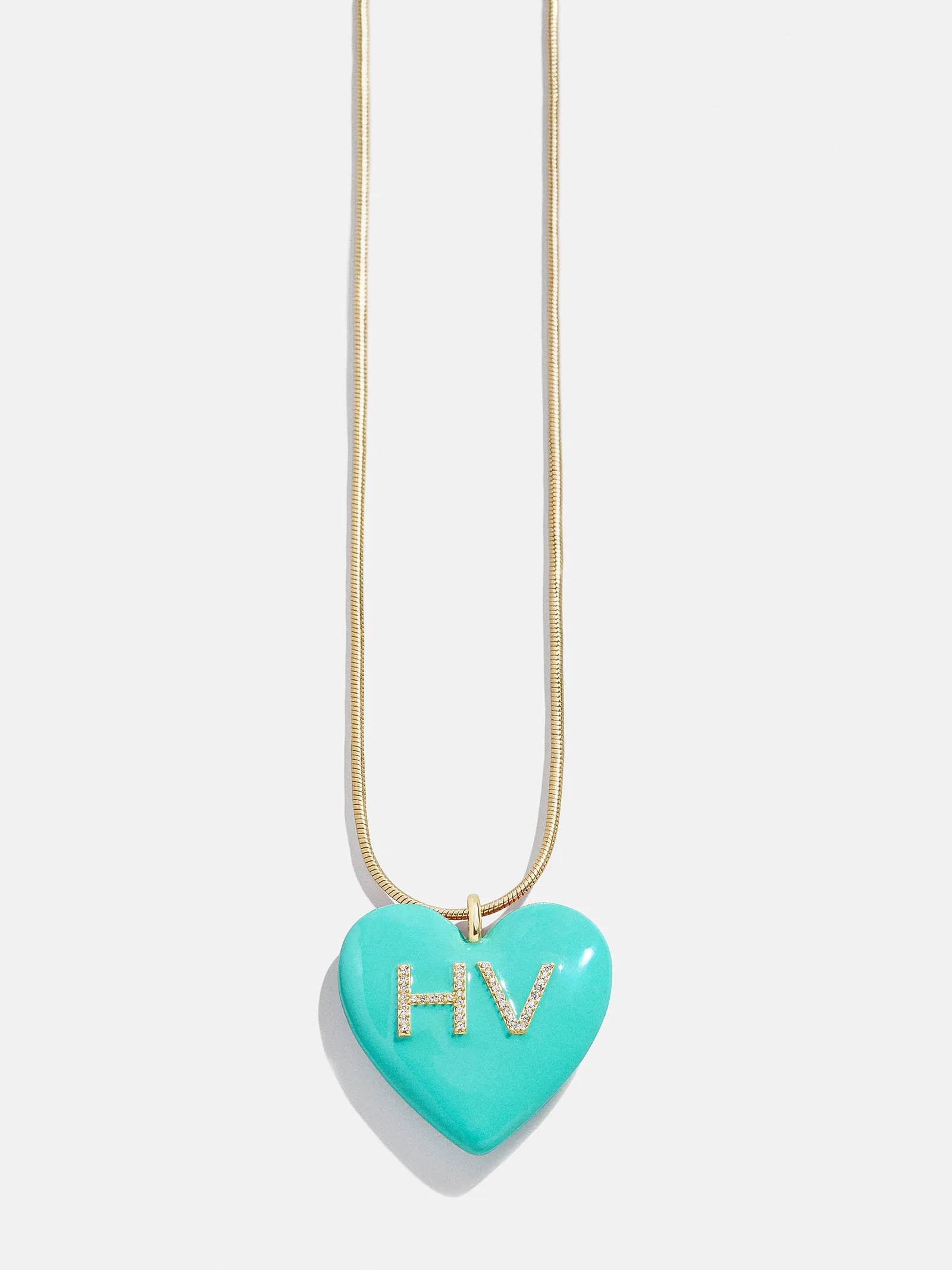 Custom Initial Enamel Heart Pendant Necklace - Turquoise