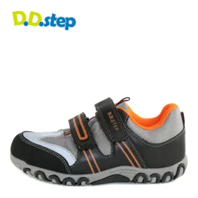 D.D. Step big kid boy waterproof double strap shoes black and orange size US 13-4