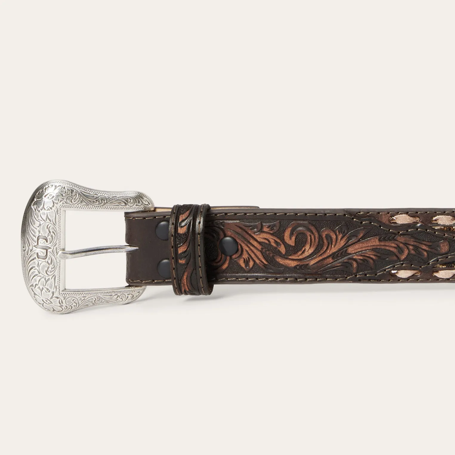 Embroidered Tooled Tab Belt