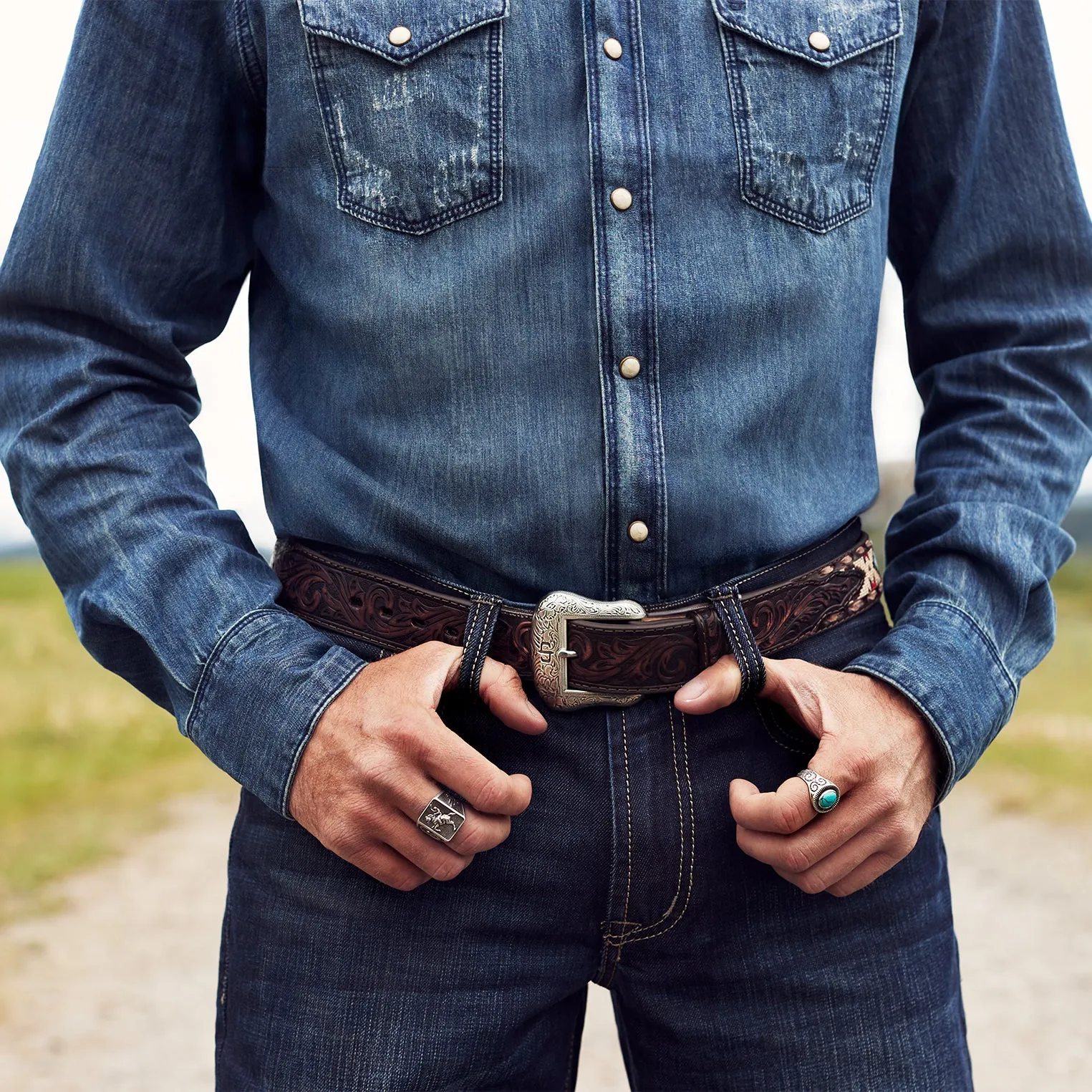 Embroidered Tooled Tab Belt