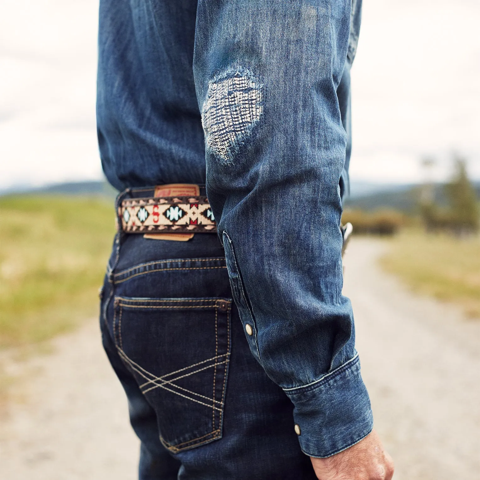 Embroidered Tooled Tab Belt