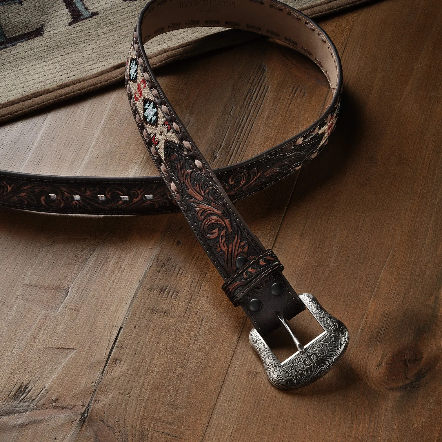 Embroidered Tooled Tab Belt