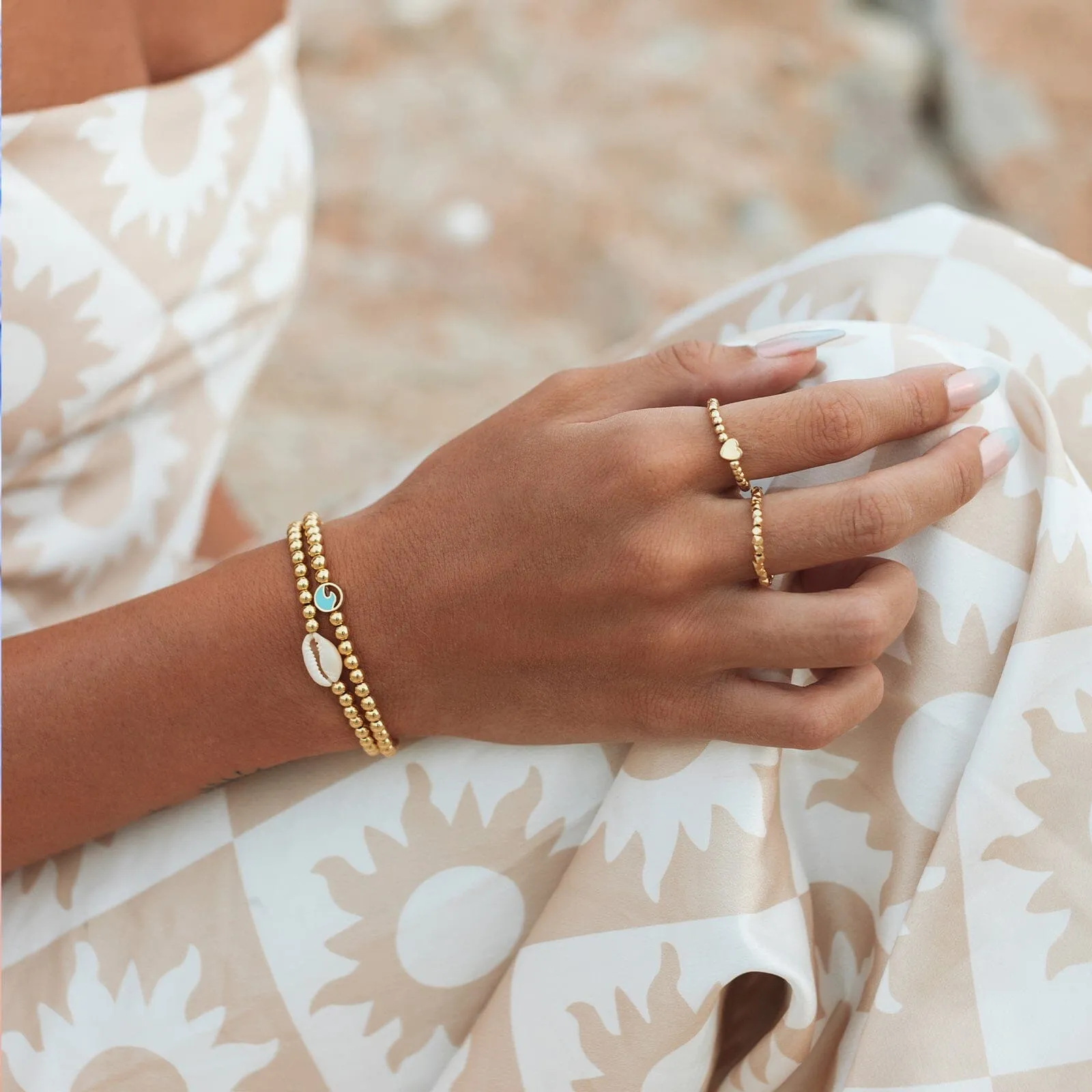 Enamel Wave Gold Bead Stretch Bracelet