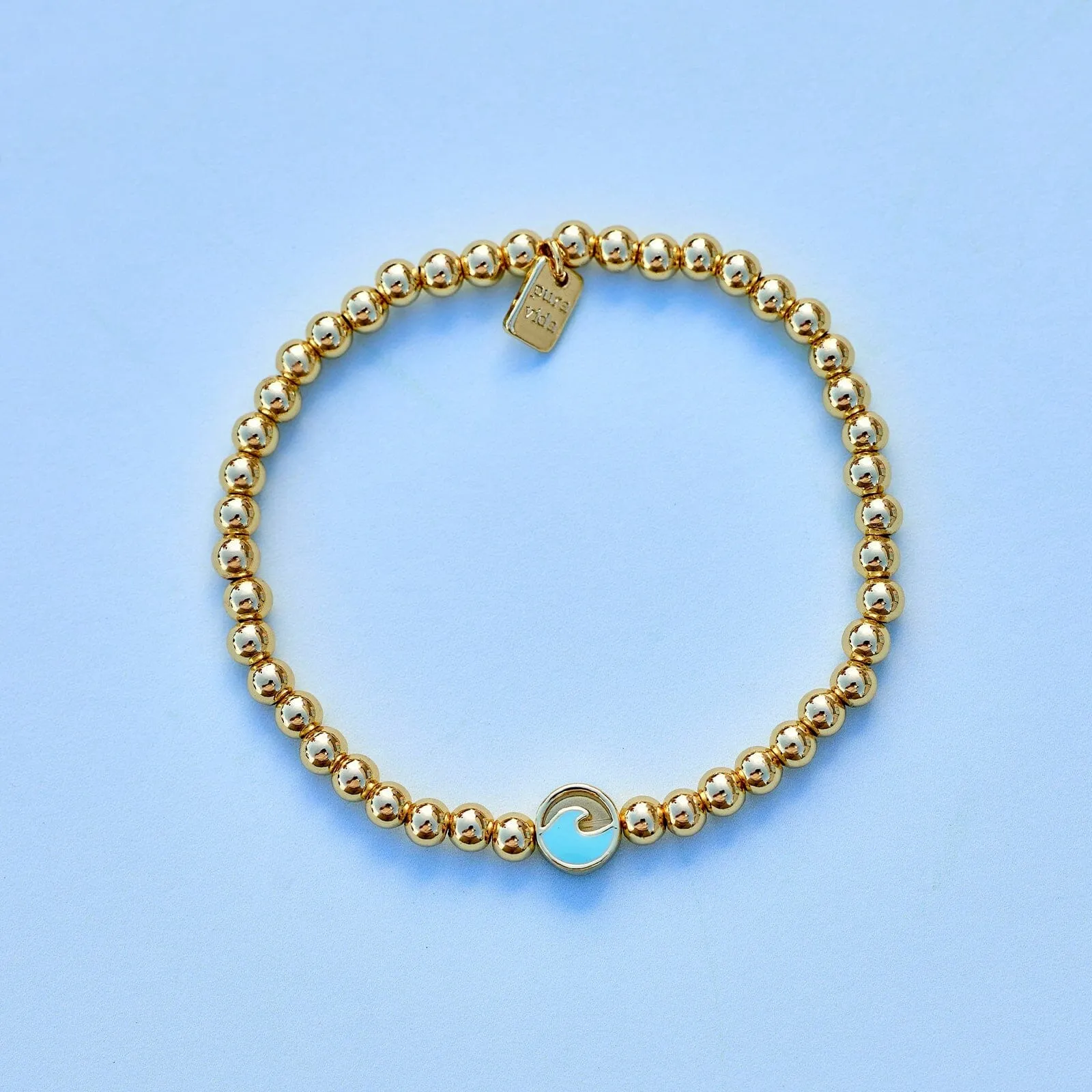 Enamel Wave Gold Bead Stretch Bracelet