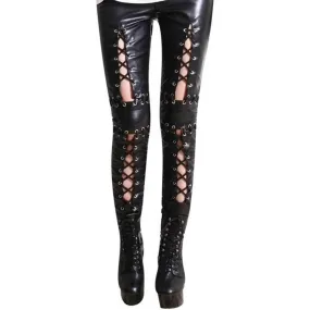 Faux Leather Lace-Up Punk Rock Leggings