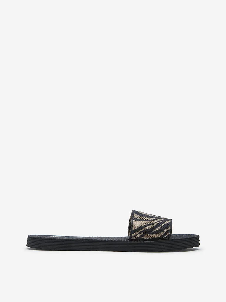 LUNA BLU Black Abstract Print Knitted Slides