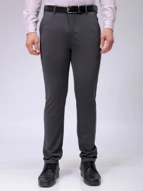 Men's Grey Slim Fit Textured Formal Trouser