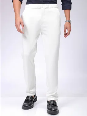 Men's White Slim Fit Textured Formal Trouser