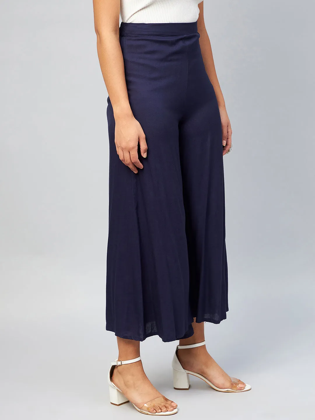 Navy Blue Solid Palazzos