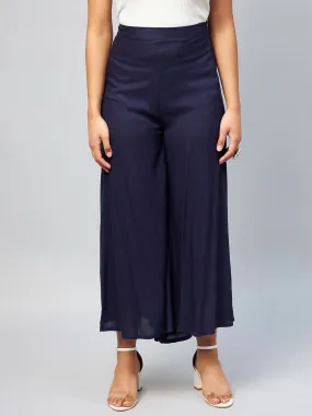 Navy Blue Solid Palazzos