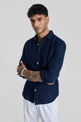 Navy Knitted Slim Fit Shirt