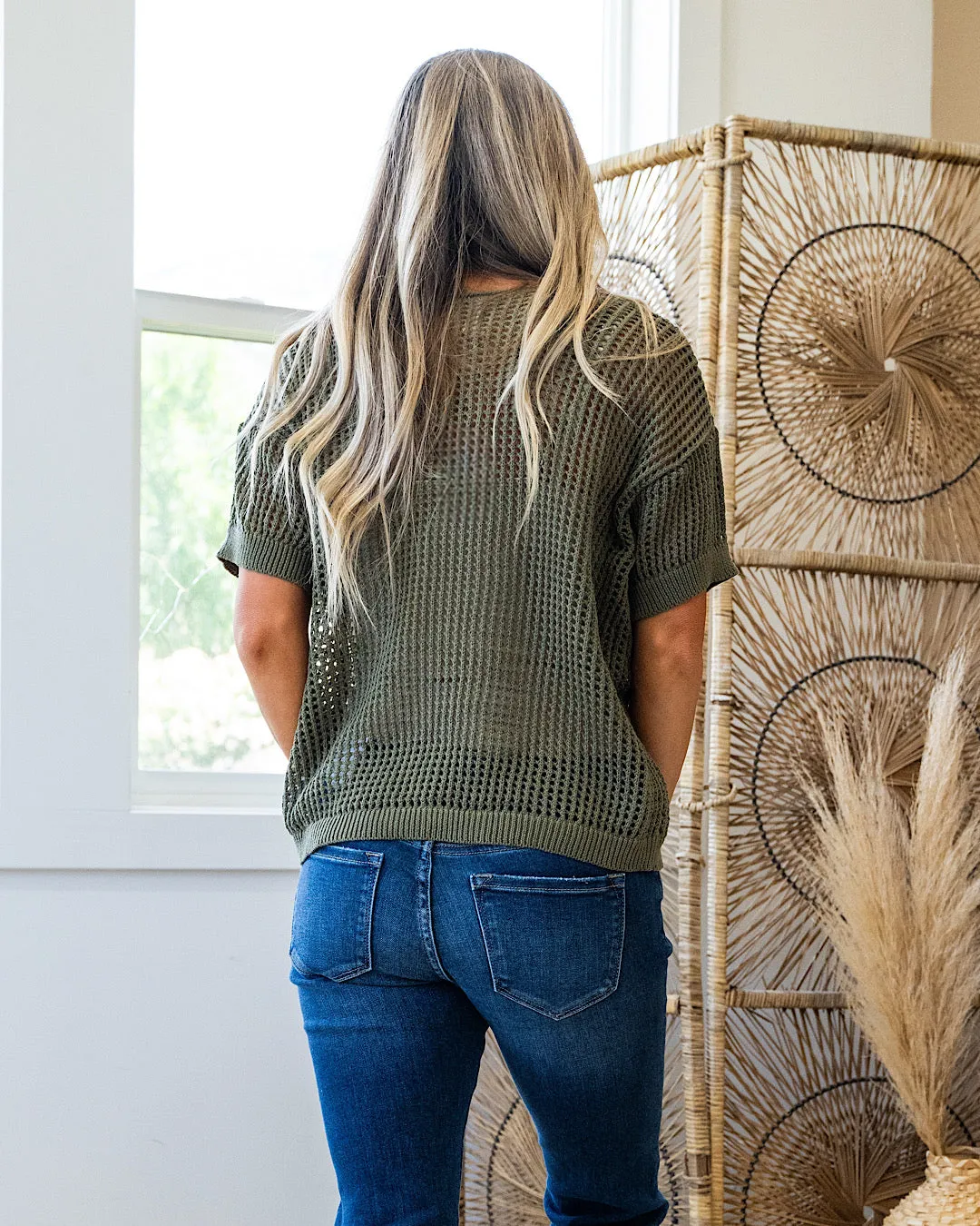 NEW! Josslyn Open Weave Top - Olive