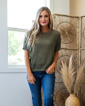 NEW! Josslyn Open Weave Top - Olive