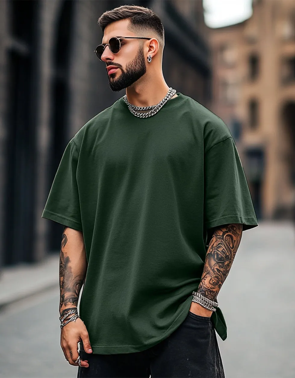 Olive Solid Oversized T-shirt