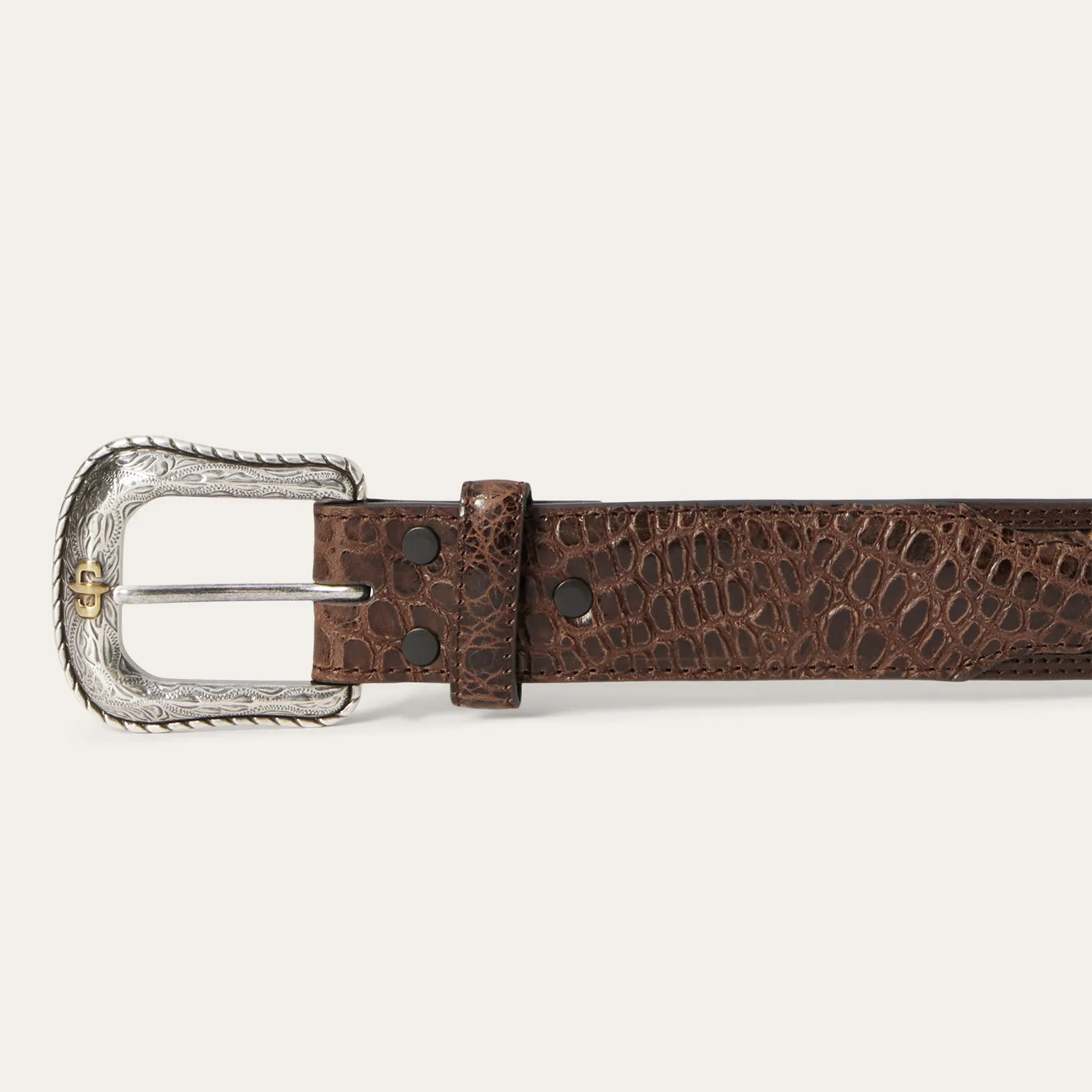 Ostrich Print Croco Embossed Western Tabs Belt