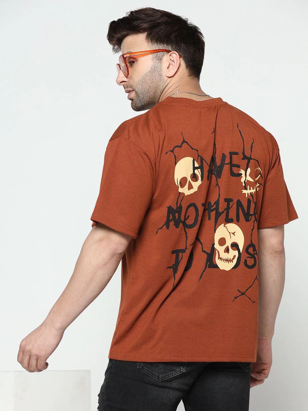 Oversized Brown Printed T-Shirt