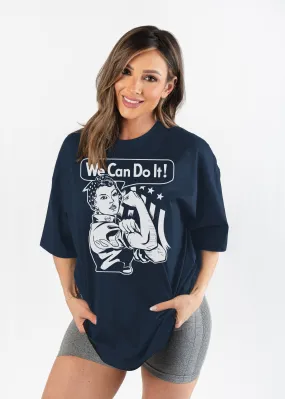 Oversized Tee | Navy Blue "We can do it"