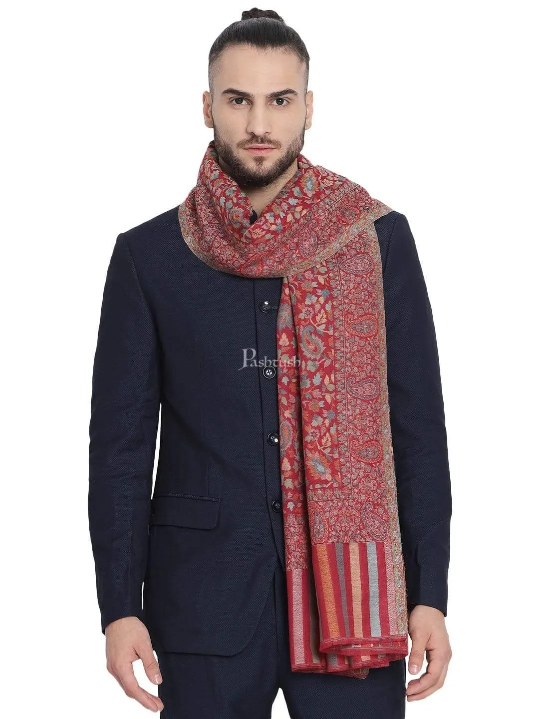 Pashtush Mens Fine Wool Ethnic Weave Stole, Soft And Warm