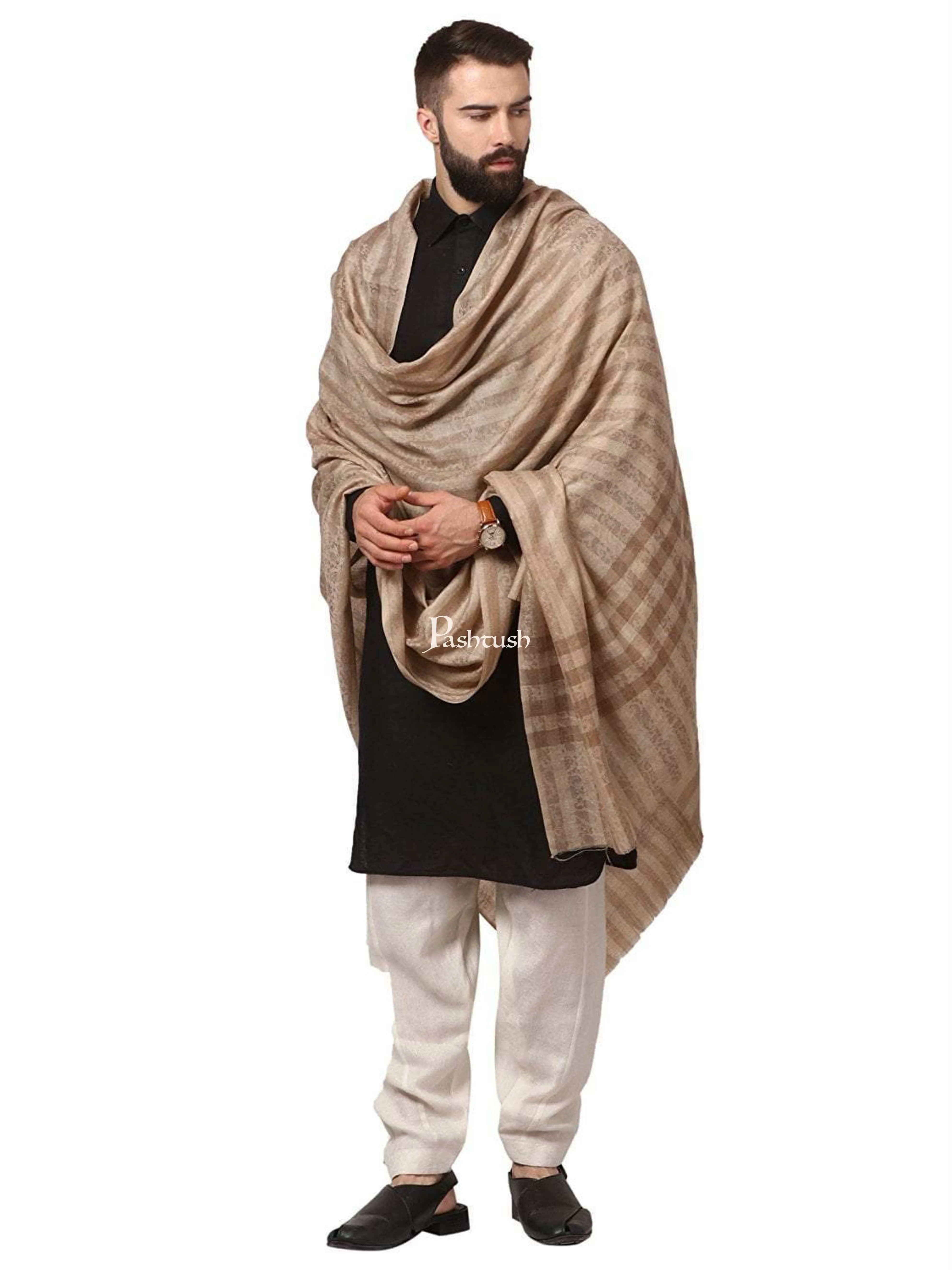 Pashtush Mens Fine Wool Shawl, Checks, Extra Soft And Warm