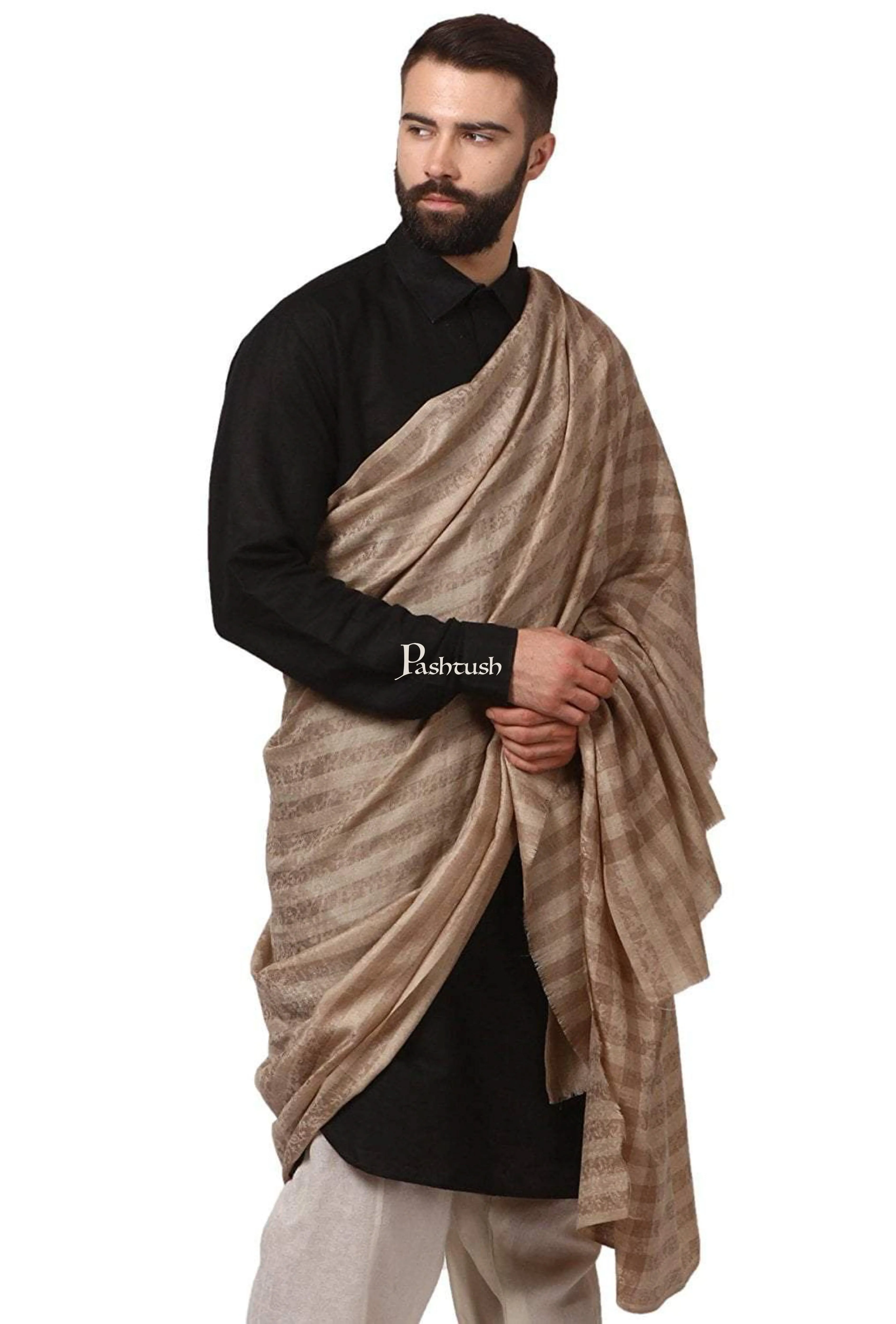 Pashtush Mens Fine Wool Shawl, Checks, Extra Soft And Warm