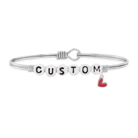 Personalized Letter Bead Bangle Bracelet with Red Heart Charm