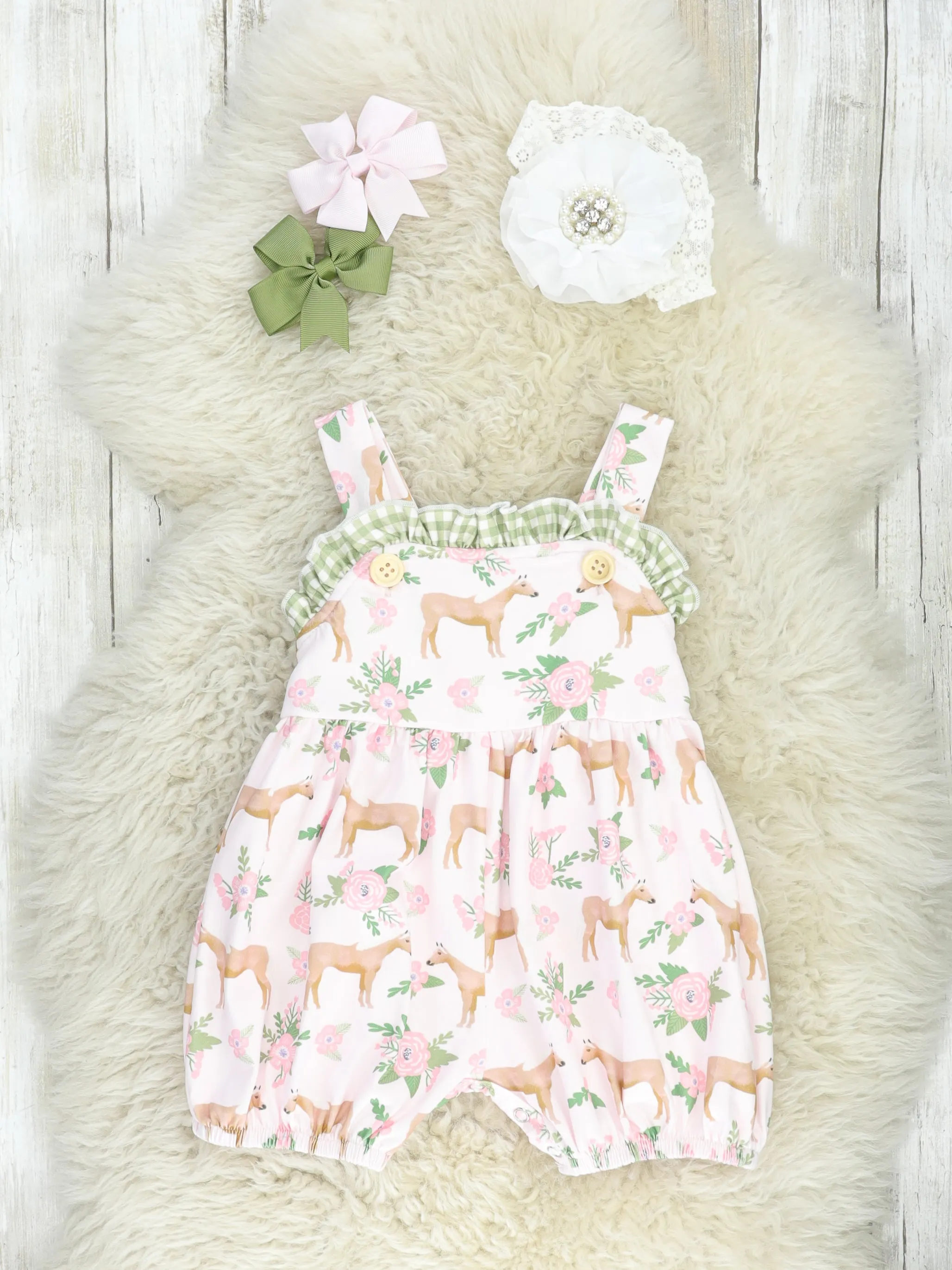 Sage Floral Horse Romper